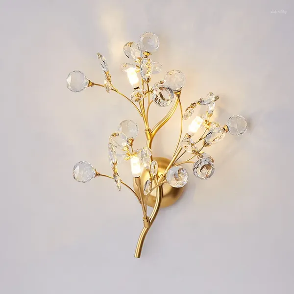 Lâmpadas de parede Flores românticas Ramos G4 Lâmpada Luzes Clear Crystal Sala de estar Quarto Decoração Gold Metal Drop