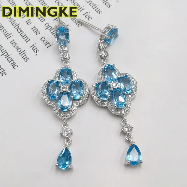 Orecchini pendenti DIMINGKE -S925 Argento sterling 6 A forma di uovo Topazio azzurro Alta gioielleria Regalo di anniversario per feste da donna