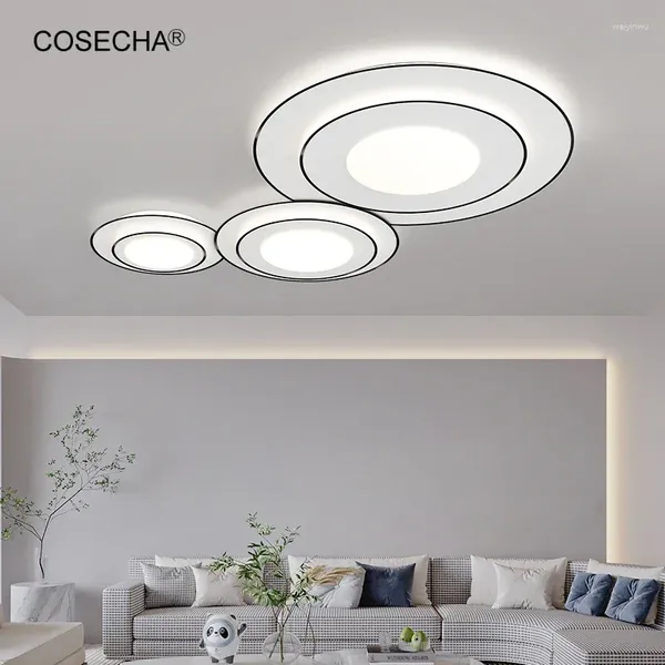 Luzes de teto grandes lâmpadas led para sala de estar lustre moderno de cor branca com controle remoto regulável redondo 110w