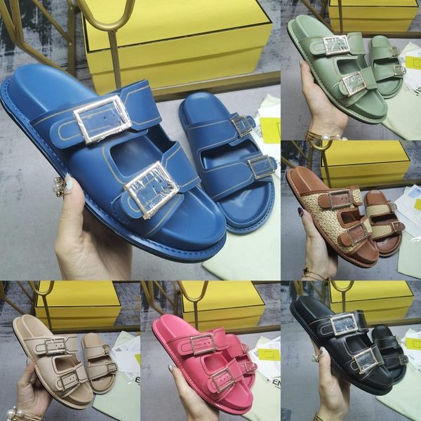 Tasarımcı Sandalet Erkek Kadın Orijinal Deri Sandal Süet Terlik Kalın Alt Summer Flip Flops Düz Ayakkabılar Moda Plaj Kadınlar ve Erkekler Mektup Drag Slide 35-45