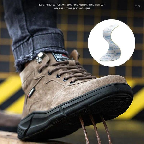 Botas sapatos de segurança de trabalho antiderrapante anti-esmagamento de aço toe à prova de punctura camurça trabalhando tênis de moda leve para homem