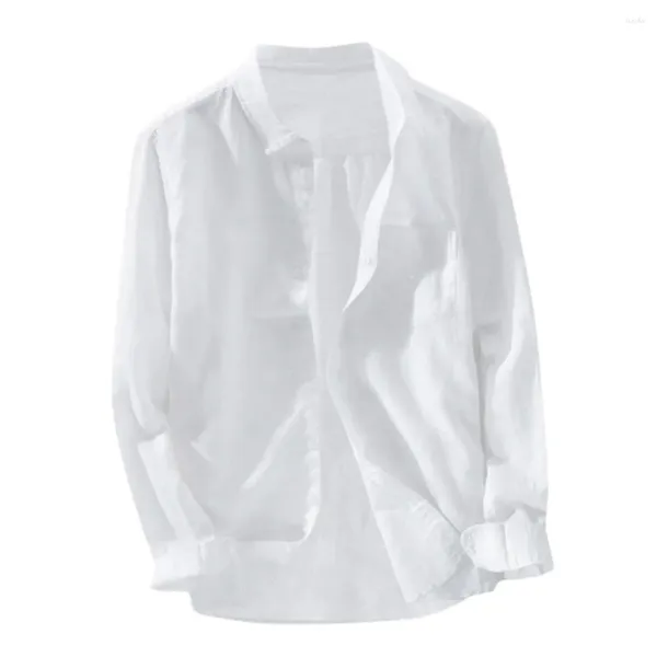 Camisas casuais masculinas verão plus size para homens moda fresca baggy cor sólida algodão linho manga comprida botão blusa tops com bolsos