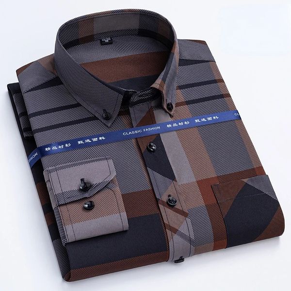 6XL Bronzing Craft Kostenloses Bügeln Anti-Falten Business Male Social Formal Shirts Lässiger Druck Slim Fit Langarmshirt Herren 240318