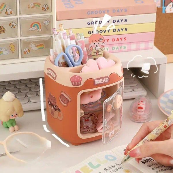 Garrafas de armazenamento suporte de caneta de porco recipiente de escova kawaii multifuncional caixa de mesa fita de papel material de escritório frascos