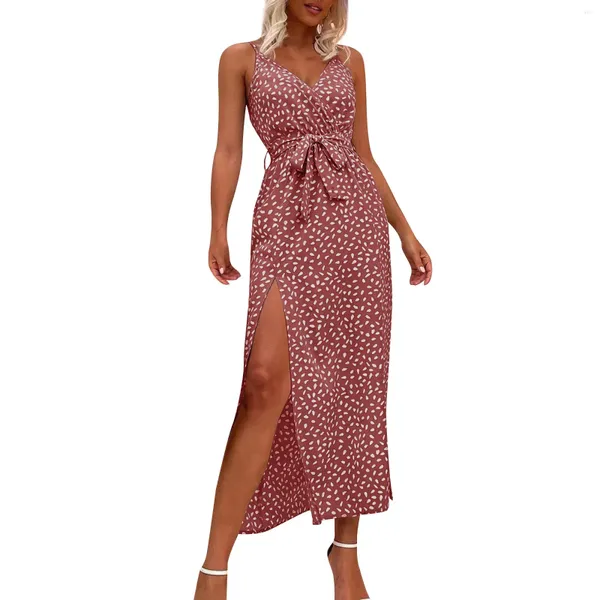Повседневные платья. Женское летнее платье на подтяжках с принтом и разрезом на шнуровке Vestidos De Fiesta Elegantes Para Mujer 2024 Официальный магазин