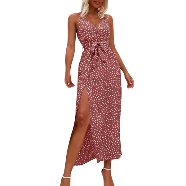 Casual Kleider frauen Sommer Hosenträger Druck Split Spitze-up Kleid Vestidos De Fiesta Elegantes Para Mujer 2024 Offizielle shop