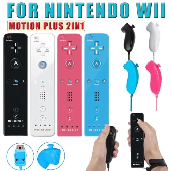 Gamepads para nintendo wii/wii u joystick 2 em 1 sem fio nunchuck remoto gamepad opcional motion plus com capa de silicone vídeo game contr