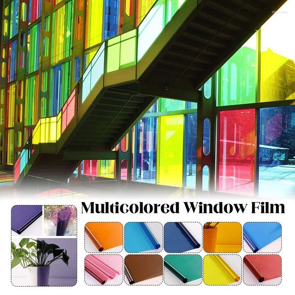 Adesivos de janela filme transparente multicolorido matiz solar autoadesivo rolo de vidro mancha shopping escritório decoração de casa diy filmes coloridos