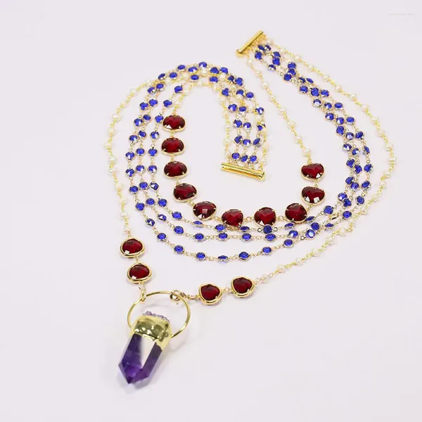 Colares Pingente GG Jóias Cultivadas Pérola Branca Azul Vermelho Cristal Corrente Colar Roxo Ametista Ponto Handmade Lady Fashion Presentes