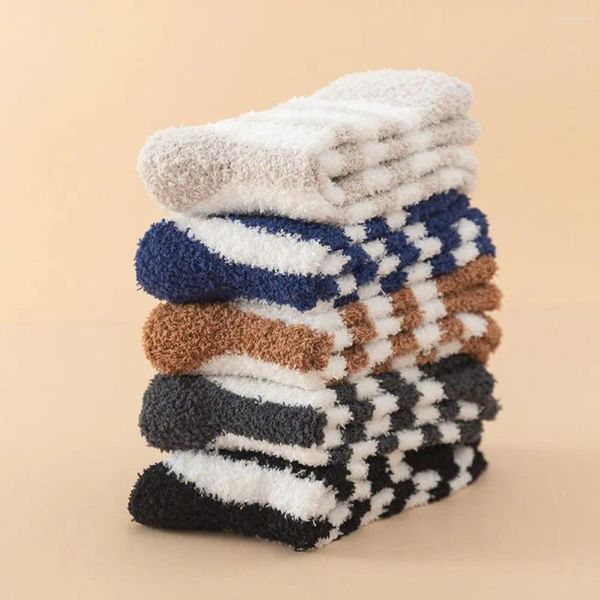 Мужские носки в полоску, плюшевые мужские зимние утолщенные средние носки для сна, Harajuku, домашний пол