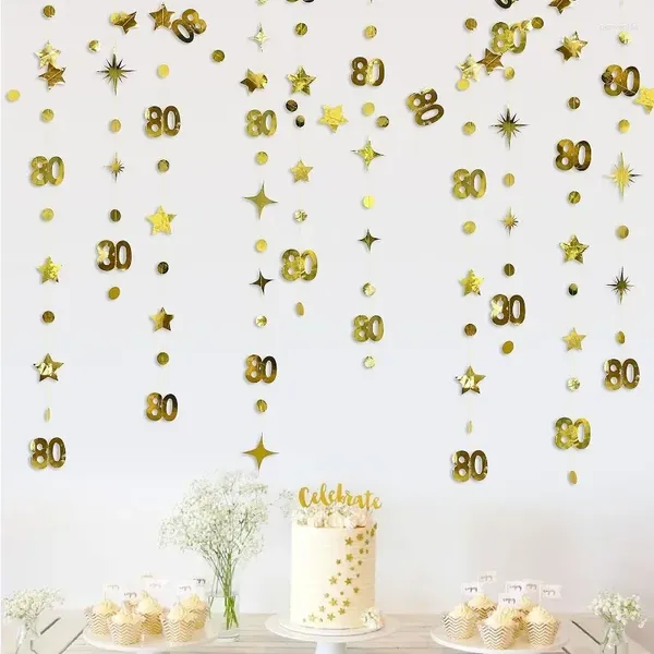 Decorazione per feste 4 pezzi Decorazioni in oro per l'80° compleanno Numero 80 Cerchio Punto Scintillio Stelle Ghirlande Appese Streamer Forniture per fondali