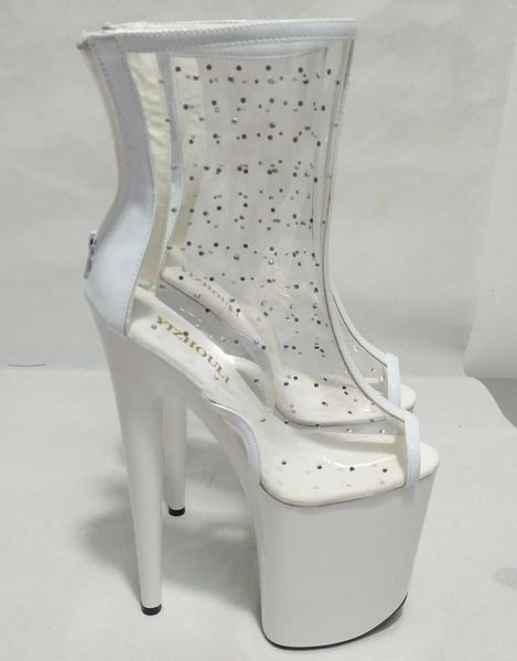 Танцевальная обувь Сапоги на высоком каблуке 20 см Сексуальные блестки Черная прозрачная платформа на платформе Клубная модная женская обувь