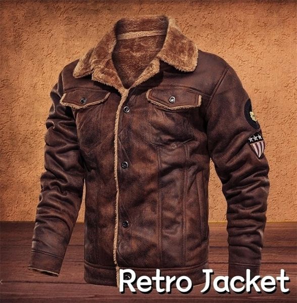 Jaquetas e casacos masculinos estilo retro camurça jaqueta de couro dos homens jaqueta de motocicleta forrado de pele quente casaco de veludo de inverno 27055349
