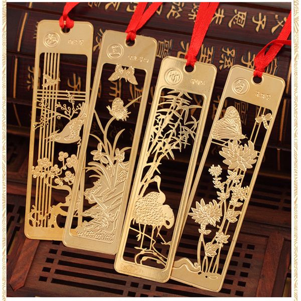 Estilo chinês característico criativo marcador de metal clássico oco ameixa orquídea bambu crisântemo retro requintado papelaria presente personalização