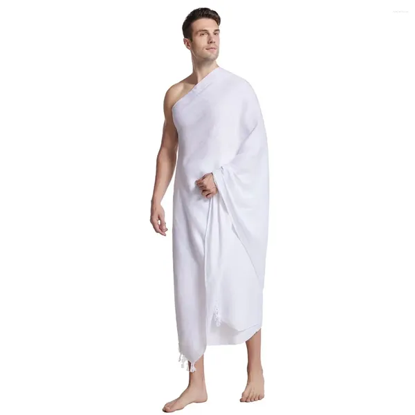Abbigliamento etnico 2 pezzi Ihram Ehram Ahram Uomo per Hajj e asciugamano Set da uomo islamico Asciugamani Umrah Abiti bianchi puri