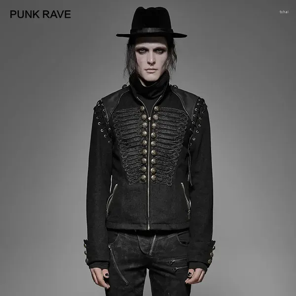 Jaquetas masculinas Punk Rave Steampunk Uniforme Militar Homens Casaco Curto Preto Robusto Denim Tecido Mangas Removíveis Jaqueta Retro Roupas