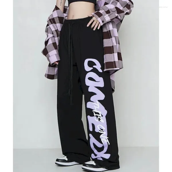 Damenhosen Frauen Hohe Taille Gedruckt Hiphop American Jazz Vintage Lose Sportliche Y2k Hosen Koreanische Mode Streetwear Kleidung