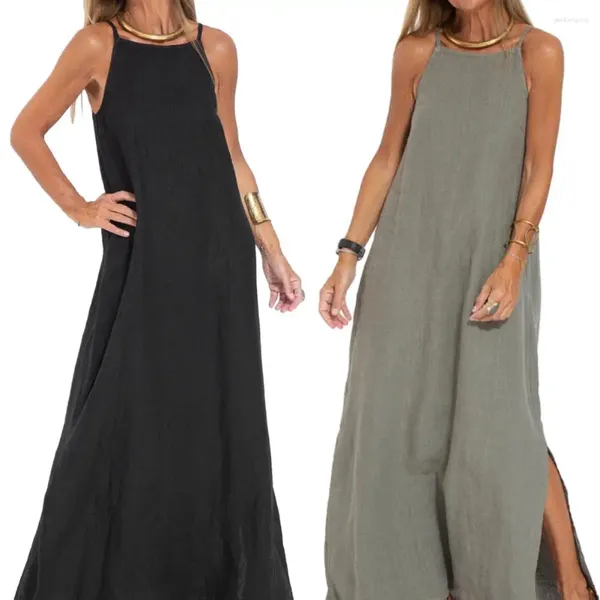 Abiti casual Abito da donna a trapezio Elegante maxi senza spalline per lunghezza alla caviglia estivo con spacco laterale girocollo morbido