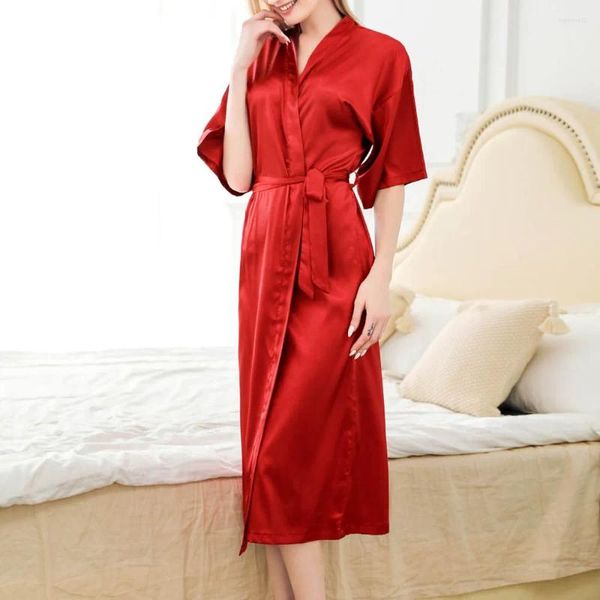 Casa roupas das mulheres cetim longo robe vestido de casamento sleepwear lingerie camisola roupão de banho vestidos de noite de seda