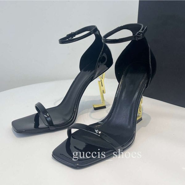 Ysl kadın tasarımcı elbise ayakkabıları alfabe yüksek topuk slingback tasarımcı ayakkabı pompası altın ton üçlü siyah nuede kırmızı kadın moda sandaletler düğün kalın dip