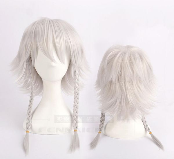 Anime Touhou Projesi Ow Reaper Cinsedbend Izayoi Sakuya Cosplay Wig Silver Gri Örgü Saç Kapağı1320535