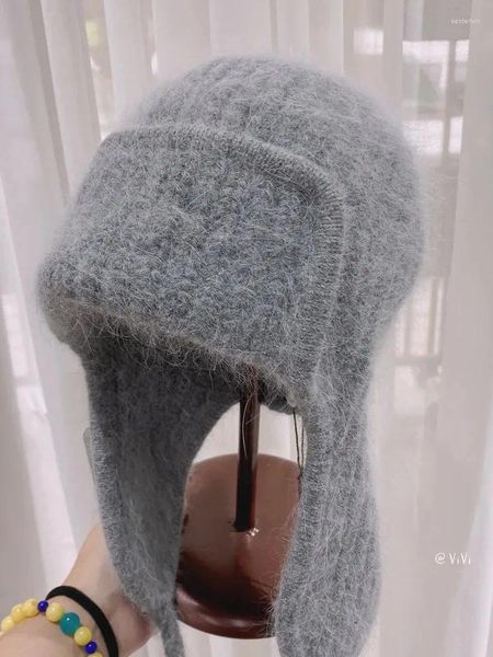 Berretti Cappello di lana morbido in velluto morbido e delicato sulla pelle Protezione invernale per le orecchie e cinturino in tinta unita lavorato a maglia caldo Shopping versatile