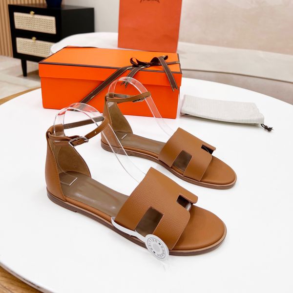 Designer santorini sandálias mulheres chinelos praia sapatos romanos de alta qualidade couro de bezerro verão casual sandália tamanho 35-42