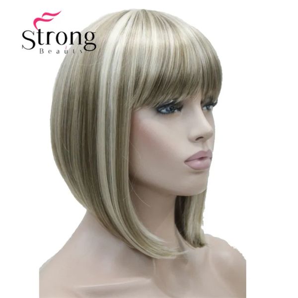 Wigs StrongBeauty Loira curta e direta destacou Bob com Bangs Wig sintético Black Brown Brown Red Wigs Color Choices