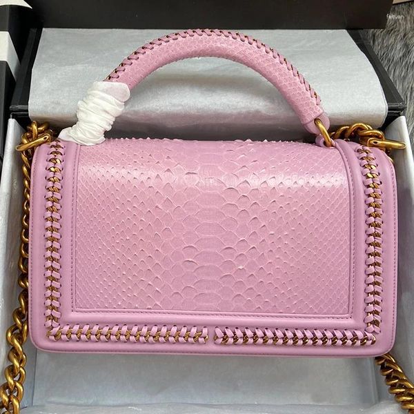 Сумки на плечо France Charei Top Африканская розовая кожа питона Женская сумка Сумка на длинной цепочке Модная сумка с коробкой для пыли