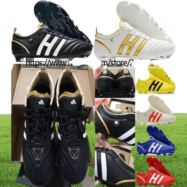 Enviar com saco botas de futebol adipure fg clássico retro couro sapatos de futebol dos homens de alta qualidade preto branco ouro azul vermelho amarelo trai6875072