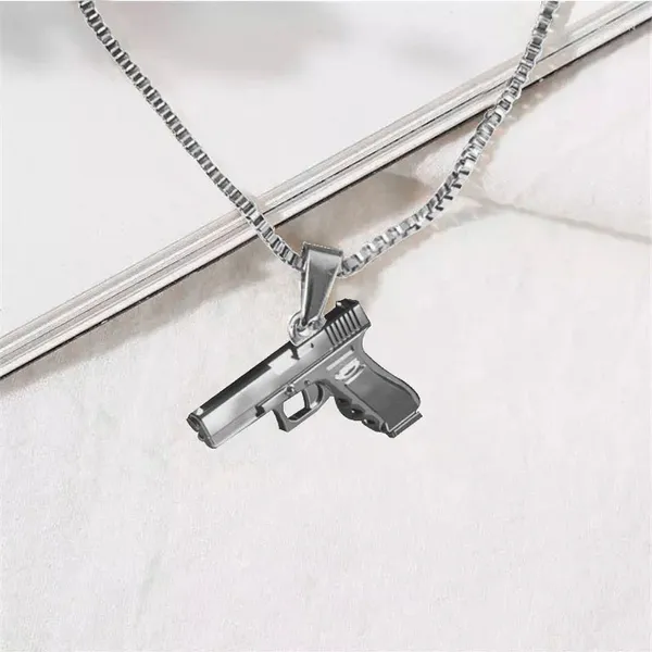 Anhänger Halsketten Cool Schwarz Gold Silber Farbe Gun Shaped Anhänger Halskette Für Frauen Männer Armee Stil Hip Hop Lange Kette Punk schmuck