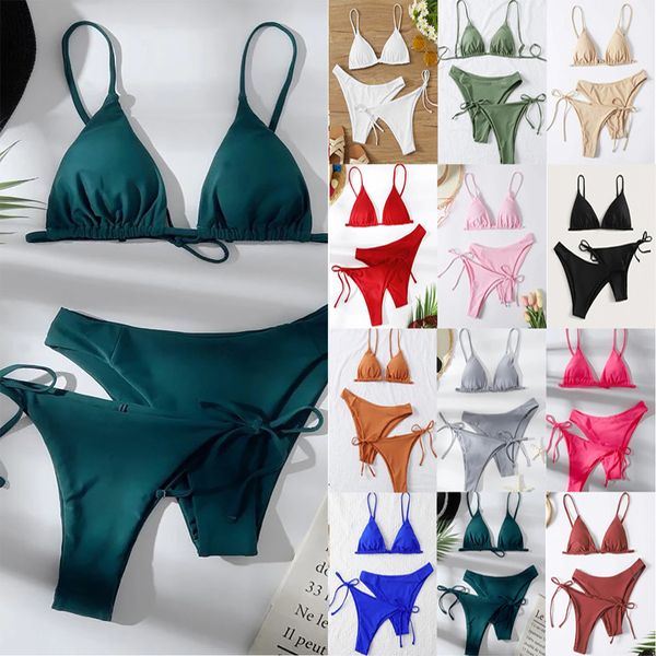 15-farbiger Damen-Bikini, einfarbig, separater Badeanzug, dreiteilig, modischer Strand-Party-Bikini, Designer-Badeanzug, Großhandel