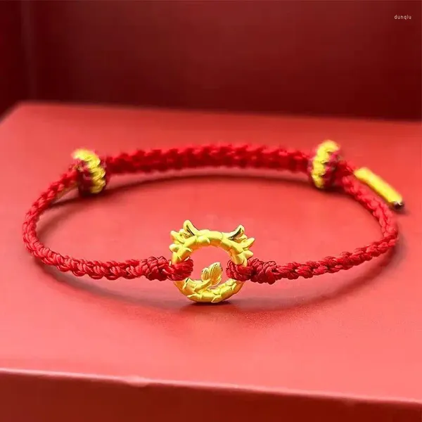 Charme Pulseiras 2024 Dragão Chinês Ano Pulseira Golden Zodíaco Pingente Sorte Corda Vermelha Amuleto Jóias Presentes Acessórios