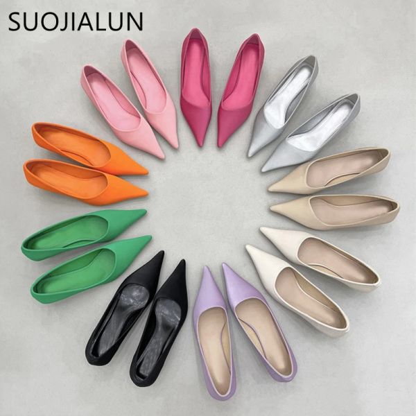 Bombas suojialun 2023 primavera feminina bombeia sapatos de moda pontuada de ponta de ponta rasa de sapatos de vestido elegante e elegantes sapatos de trabalho