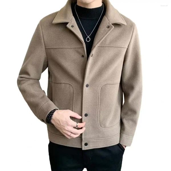 Jaquetas masculinas jaqueta outono inverno 2024 juventude casual casaco de lã manga longa único breasted bolsos outerwear cardigan masculino topos