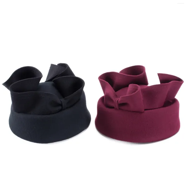 Berets Lawliet Uinque Design Mulheres Lã Feltro Boina Inverno Casual Pillbox Casamento Chapéu A600