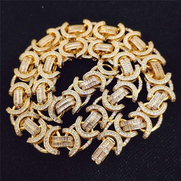 Gold gefüllte Baguette CZ Diamond Eiste Out Hip Hop Bling Schmuck Herren Mode Kubanische byzantinische Kette Halskette