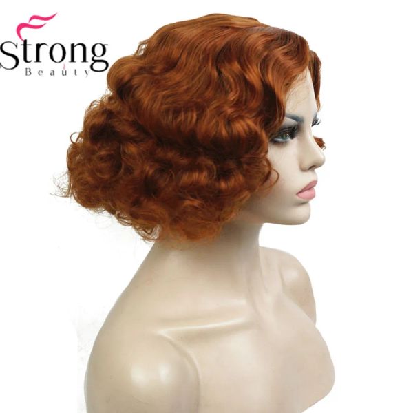 Wigs Strongbeauty rame/biondo acconciatura flupper capelli corti capelli ricci