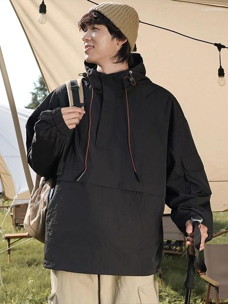 Мужские куртки 2024, весенний пуловер с полумолнией, мужская повседневная куртка в стиле унисекс, уличная водоотталкивающая техническая одежда, ветровка, пальто с капюшоном