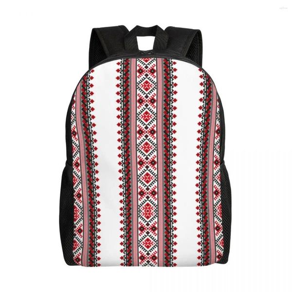 Mochila personalizada ucrânia vyshyvanka bordado mochilas homens mulheres casual bookbag para faculdade escola boêmio sacos geométricos