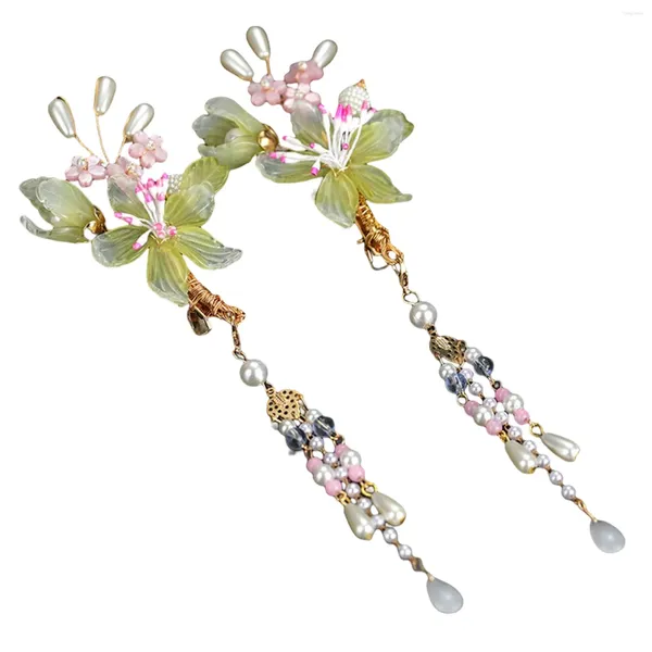 Accessori per capelli Clip laterali Hanfu per ragazza 2 pezzi Smalto Gioielli per tessitura di fiori con nappa per abito Abito Acconciatura Strumenti per realizzare