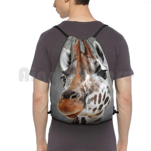 Zaino giraffa su borsa con coulisse grigia equitazione arrampicata palestra animale