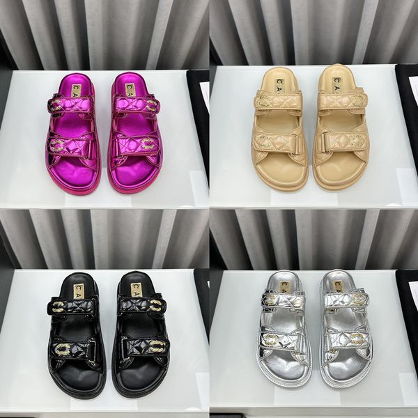 Dad sandal slip on sem a alça traseira Mulheres verão luxo canal mule Slide sapatos planos 100% couro real acolchoado Mulheres alça frontal praia sliders sapatos de verão 35-43