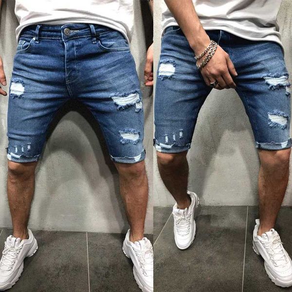 Shorts masculinos novos calças casuais calças de moda de jeans compridos jeans destrutivos jeans de jeans desgastados Jeansl2404