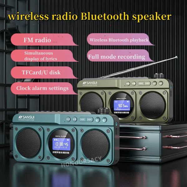 Hoparlörler Yeni Sansui F28 Retro Radyo Kablosuz Bluetooth Hoparlör Taşınabilir Stereo Subwoofer Mini Fiş Walkman Saat Alarm Müzik Oyuncusu