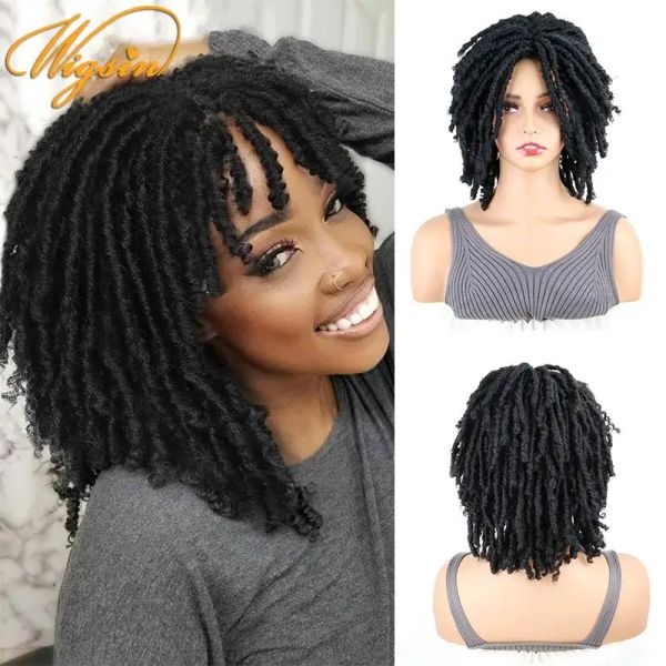 Wigs Wigsin Synthetic 6 -дюймовый дреды для волос парик короткий скрученный скрученной косу Черный коричневый теплостойкий дышащий парик для чернокожих женщин