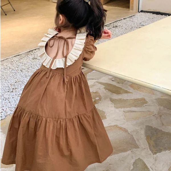 Abito estivo da ragazza in stile francese, abito aperto in pizzo, colletto, abito da principessa, abito casual per bambini, abbigliamento per neonati 240402