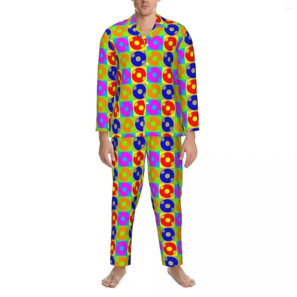 Roupas em casa Disco Art Pijamas Definir outono Imprimir colorido Night Night Sleepwear Men 2 Peças Casual Oversize Presente de roupa de noite personalizada