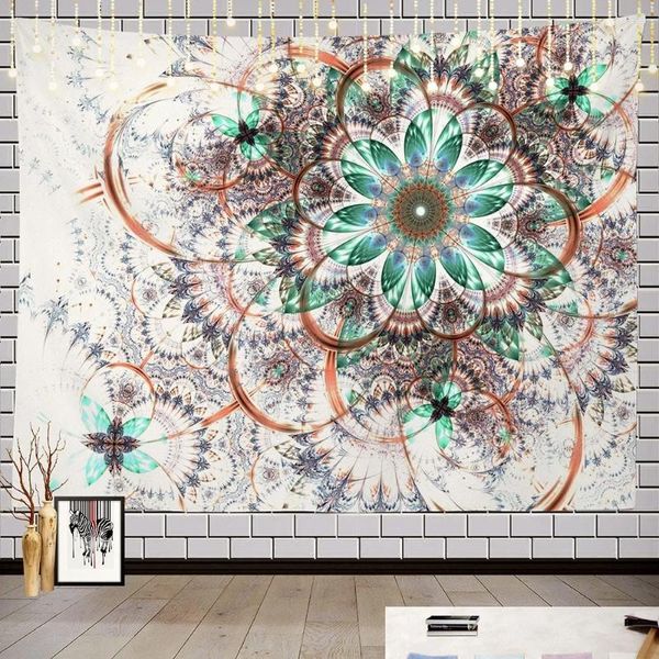 Tapeçarias coloridas linda floral tapeçaria laranja verde fractal flor branco fundo tapeçaria sala de estar quarto deco parede pendurado