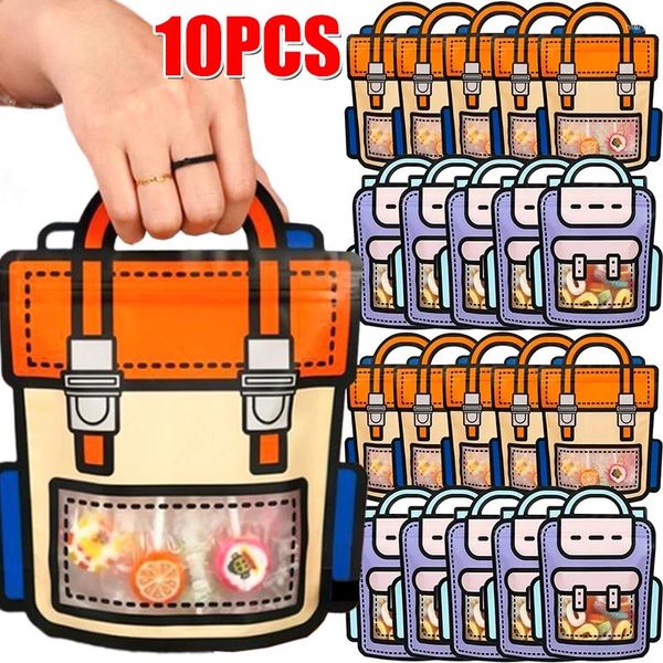 Envoltório de presente 10/1 pcs Bonito Schoolbag Forma Doces Sacos Plástico Zíper Auto-Lock Hangbags Dos Desenhos Animados Presente Embalagem Decorações de Festa de Aniversário Presentes